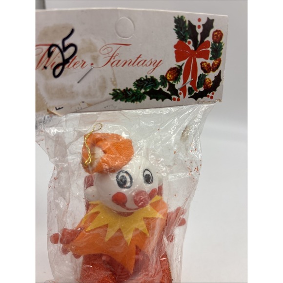 Vtg Plastic Clown Jack in the Box Christmas Tree Ornament Holiday Hong Kong NOS - Picture 2 of 11